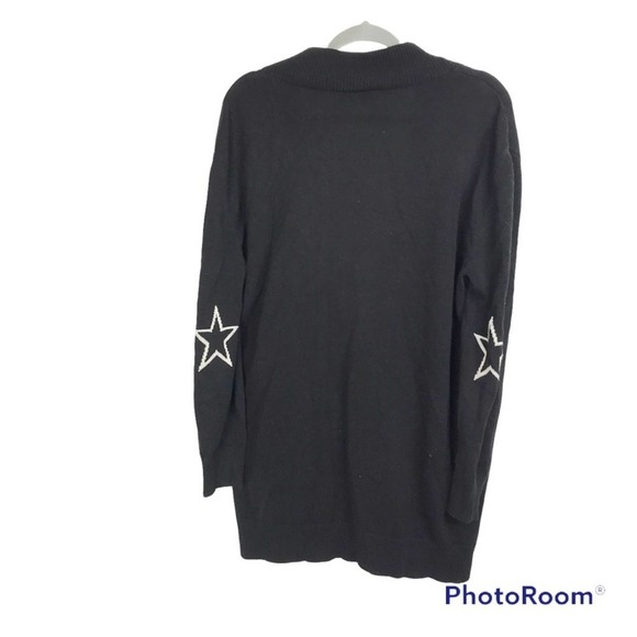 Nasty gal solid black button front cardigan with star print elbows size M - Picture 2 of 7